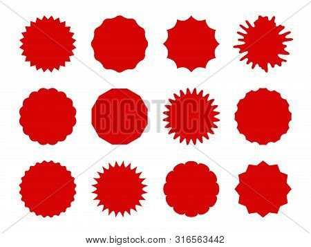 Starburst Stickers. Star Shaped Sale Banners, Speech Bubble Stickers. Red Explosion Signs, Promo Pri