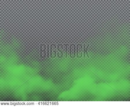 Green Bad Smell On Transparent Background With Realistic Vector Clouds Of Stink, Smoke, Odor And Ste