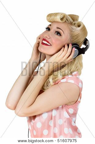 Blonde Girl Listening To Music