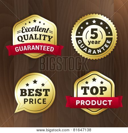 Set Business Gold Premium Label On Wood Vector Background