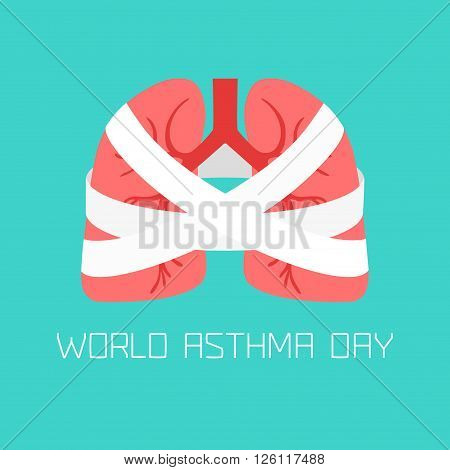 World Asthma Day poster with illustration of lungs wrapped with bandage. Bandage on lungs vector illustration. Asthma awareness sign. Asthma solidarity day symbol.