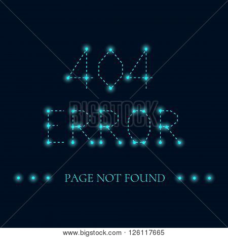 Page not found. 404 error creative design. Luminous sign. 404 connection error sign with luminous nodes at the intersections of the ribs. Web site design template. Isolated vector illustration.