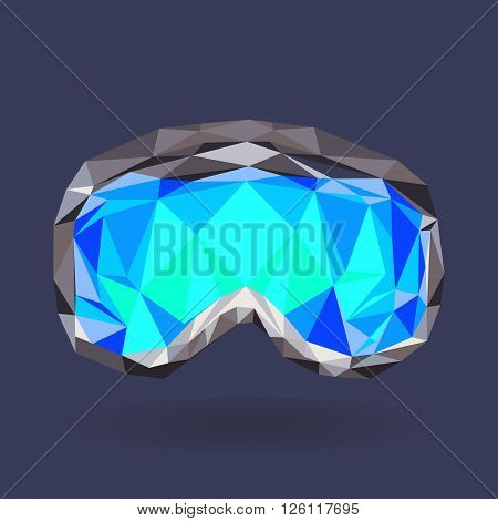 Seamless winter pattern with snowboard goggles isolated on blue background. Low poly vector design.