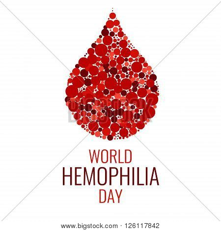 World Hemophilia Day. Drop of blood made of dots on white background. Blood drop symbol. Hemophilia sign. Hemophilia awareness symbol. Stop hemophilia. Isolated vector illustration.