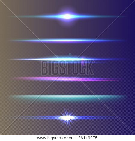 Light burst, star burst and lens flare light effect. Lens flare, glow lights effect on transparent background. Isolated lens flare and glow lights vector set. Lens flare beams and realistic lights burst. Light burst ans lights effect set.