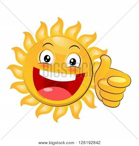 Smiling Yellow Happy Sun Giving A Thumbs Up. Cartoon Vector Isolated On White Background. Smiling Sun Emoji. Smiling Sun Sunshine. Smiling Sunshine. Smiling Sun Face. Thumbs Up Meme. Thumbs Up Icon.