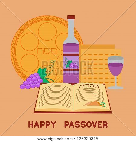 Happy Passover background. Jewish holiday Pesach greeting card. Vector illustration