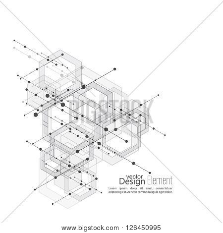 Abstract neat  Background with transparent cubes, hexagons carcass. Techno design of future, minimalism. technology, science and research. cyberspace cells. Digital Data Visualization.