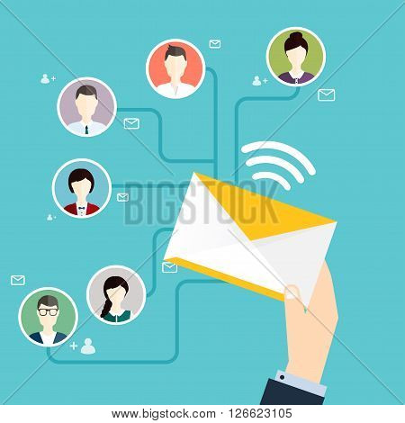 Running campaign, email advertising, direct digital marketing. Email marketing. Set of people avatars and icons. Flat design style modern vector illustration concept.