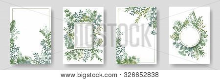 Rustic Invitation Cards With Herbal Twig Branches Wreath And Corners Border Frames. Rustic Vintage B