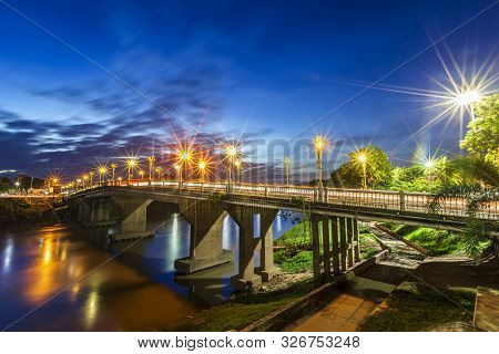 The Color Of Night Traffic Light On The Road On The Bridge (eka Thot Sa Root Bridge) In Phitsanulok,