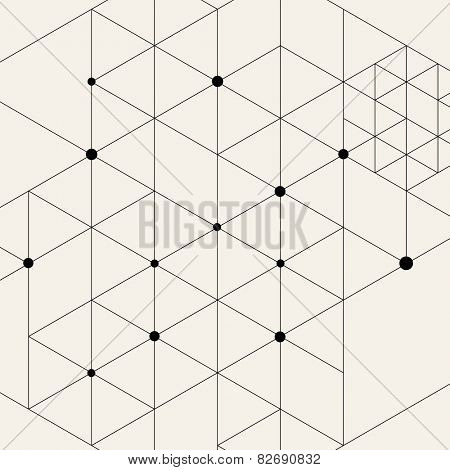 Vector Modern Pattern. Black Techno Texture. Geometric Pattern Background. Rhombus, Triangles and Circles in Nodes. Abstract Ornament for Business Design.