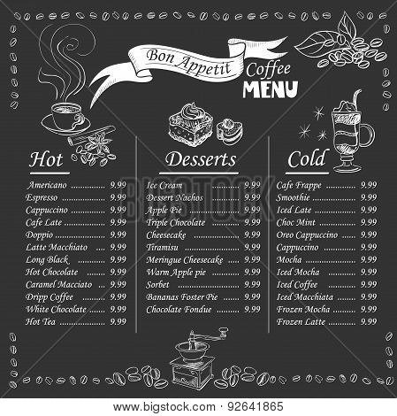 coffee menu on chalkboard