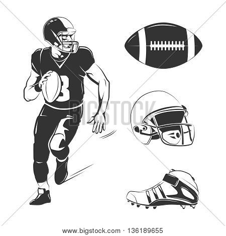 Vector elements for american football labels, logos, badges and emblems. Football american sport, competition rugby, american football equipment illustration