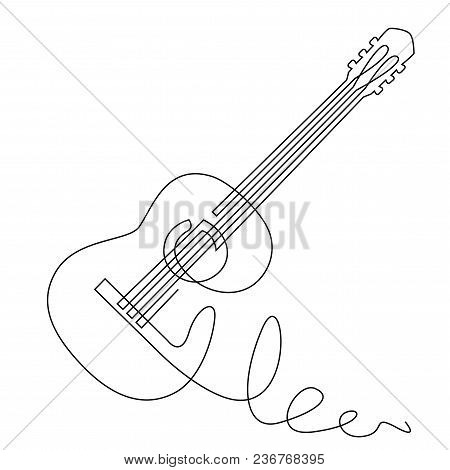 Continuous Line Drawing Of Acoustic Guitar Vector. Musical Instrument Single Line For Decoration, De