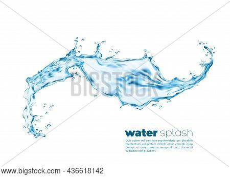 Isolated Transparent Water Splash Swirl With Pouring Wave, Vector Realistic Background. Water Pour W