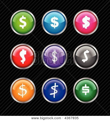 Set Of Vector Buttons With Different Variations Of Dollar Sign Style. Easy To Edit, Any Size Or Colo