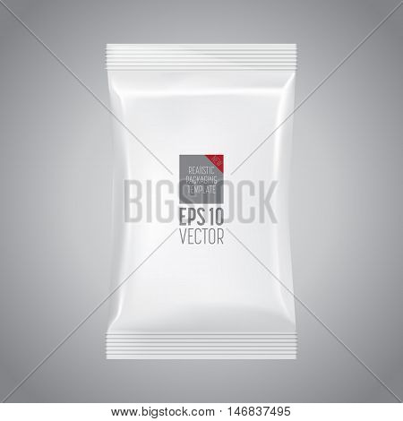 Blank food bag packaging. 3d realistic food package. Vector packaging. Sachet for food. Packaging ready for design. Isolated foil bag, blank food packaging. Foil bag for chips, coffee, sachet, cookies, sweet. Packaging mockup. Packaging template. Food bag