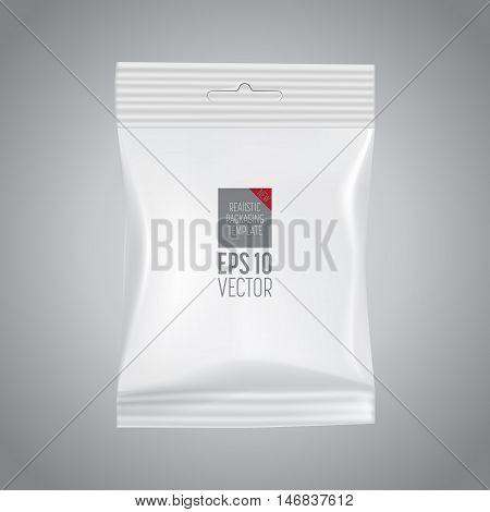 Blank food bag packaging. 3d realistic food package. Vector packaging. Sachet for food. Packaging ready for design. Isolated foil bag, blank food packaging. Foil bag for chips, coffee, sachet, cookies, sweet. Packaging mockup. Packaging template. Food bag