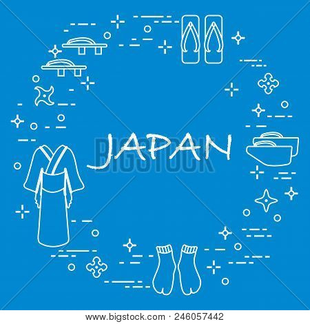 Traditional Japanese Clothing, Shoes And Shurikens. Japan Traditional Design Elements.