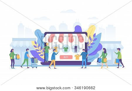 Online Shopping On Internet, Ecommerce And People Shop Online Vector Illustration Concept Isolated. 