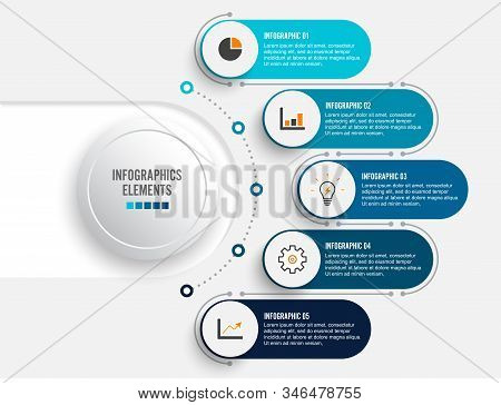 Business Data Visualization. Process Chart. Abstract Elements Of Graph, Diagram With 5 Steps, Option