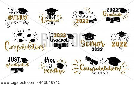 Graduation Congratulations At School, University Or College . Trendy Calligraphy Golden Glitter Insc