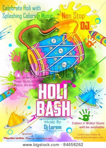 illustration of DJ party banner for Holi celebration