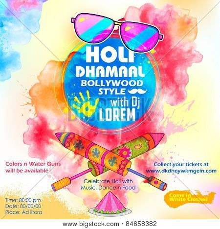 illustration of DJ party banner for Holi celebration