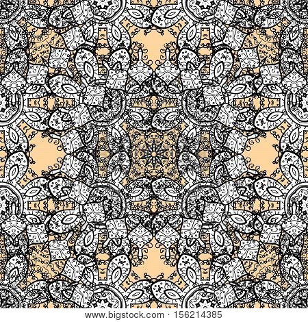 Raster Seamless Pattern Of A Light Background. Oriental Ornament Of Floral Mandalas.