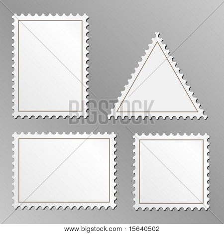 Set Vector de timbres-poste blanc isolé sur fond gris.