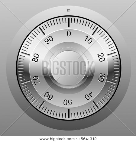 Realistic vector illustration of safe combination lock wheel.