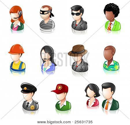 Various Profession People Glossy Icon Set