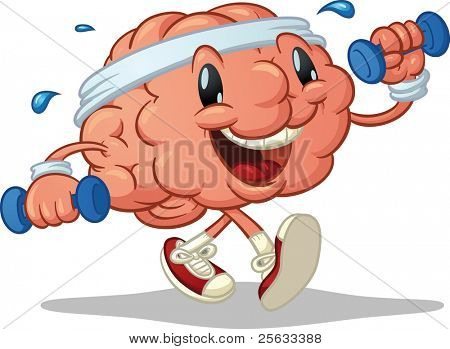 Cute brain exercising. Vector illustration with simple gradients. Character and shadow on separate layers for easy editing.