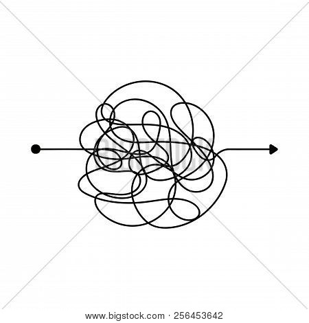 Insane Messy Line. Complicated Clew Way. Tangled Scribble Vector Path. Chaotic Difficult Process Way