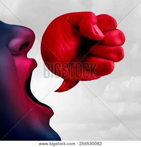 Social Bullying And Aggressive Hurtful Language As A Bully Talking With A Speech Bubble Shaped As A 