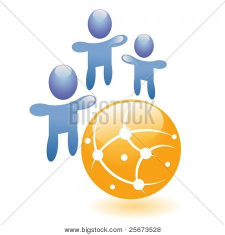 Concept connection vector symbol, abstract people together with hands up, graphic social network icon or friend group internet community.