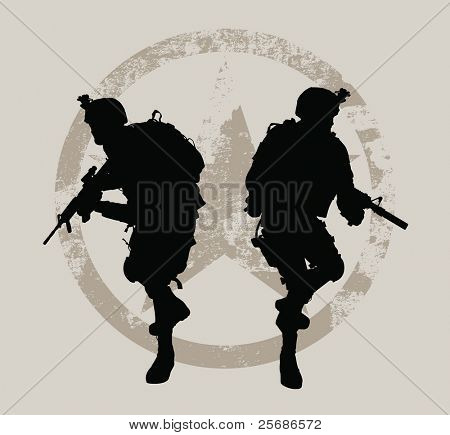 Two soldiers with grunge star at the background