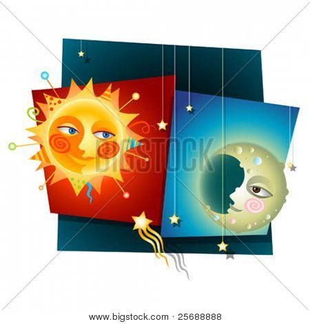 Happy Decorative Collage of a Sun and Moon