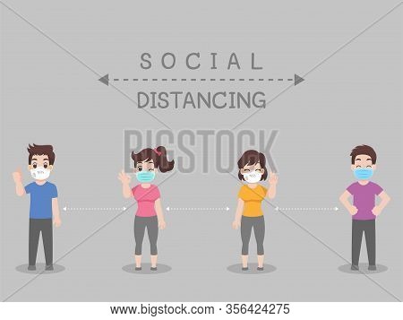 Social Distancing, People Keeping Distance For Infection Risk And Disease ,wearing A Surgical Protec