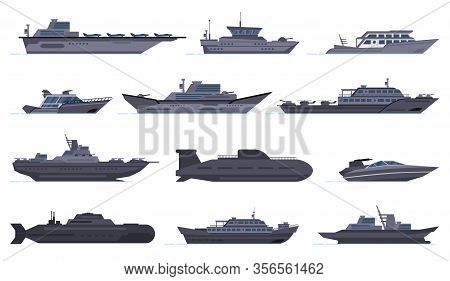 Military Ships. Battle Combat Boats, Missile Ship, Security Boats, Modern Warships And Submarine, Ar