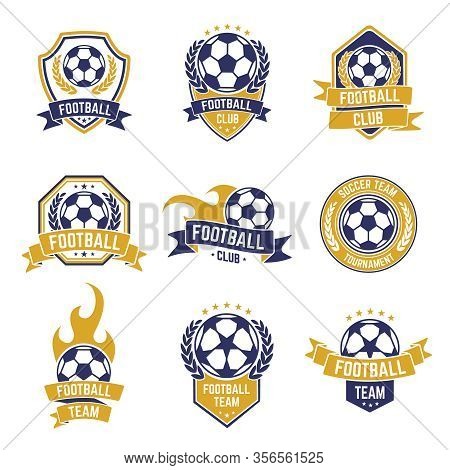 Football Team Labels. Soccer Ball Club Logo, Sport Leagues Championship Stickers, Football Competiti