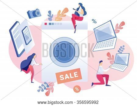 People Doing Active Shopping Online, Buying Home Appliances And Equipment Like Washing Machines, Cam