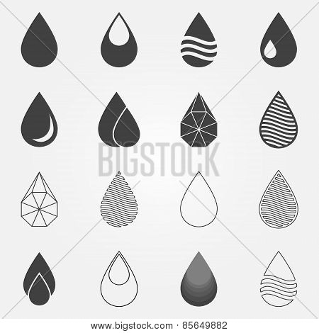 Water drops icons vector set