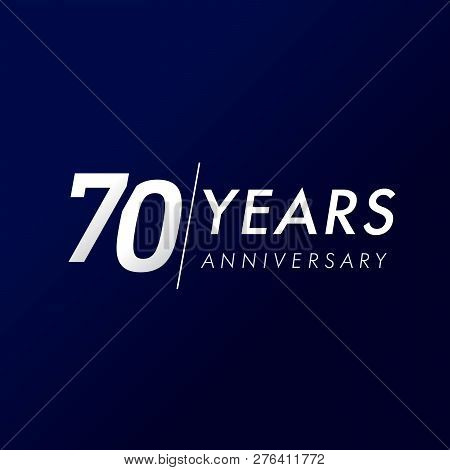 70 Years Anniversary, Since 1949. 70th Celebration Silver Logo, Isolated On Dark Blue Background