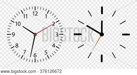 Clock Face. Watch Dial Isolated On Transparent Background. Simple Roman Round Clock On Wall. Outline