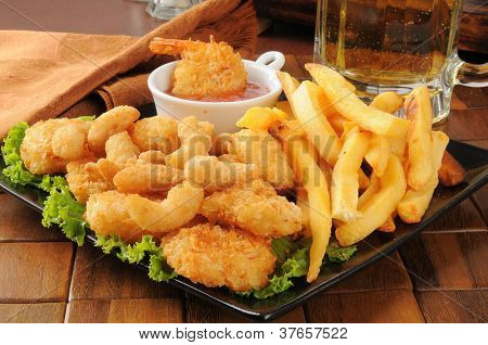 Shrimp, Fries And Beer