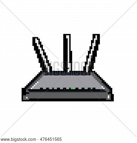 Lan Dsl Modem Game Pixel Art Retro Vector. Bit Antenna Connection, Ethernet Network Lan Dsl Modem. O