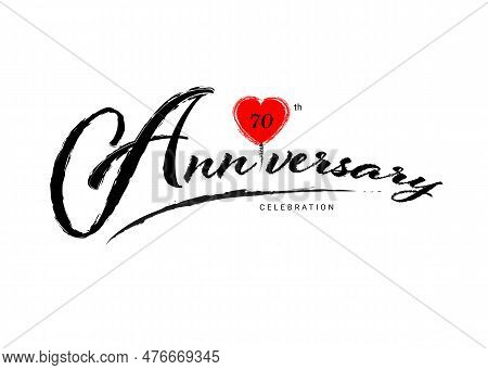 70 Years Anniversary Celebration Logo With Red Heart Vector, 70 Number Logo Design, 70th Birthday Lo