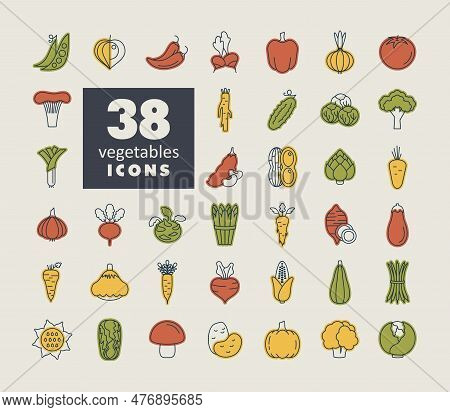 Vegetables Isolated Vector Icons Set. Graph Symbol For Food And Drinks Web Site, Apps Design, Mobile